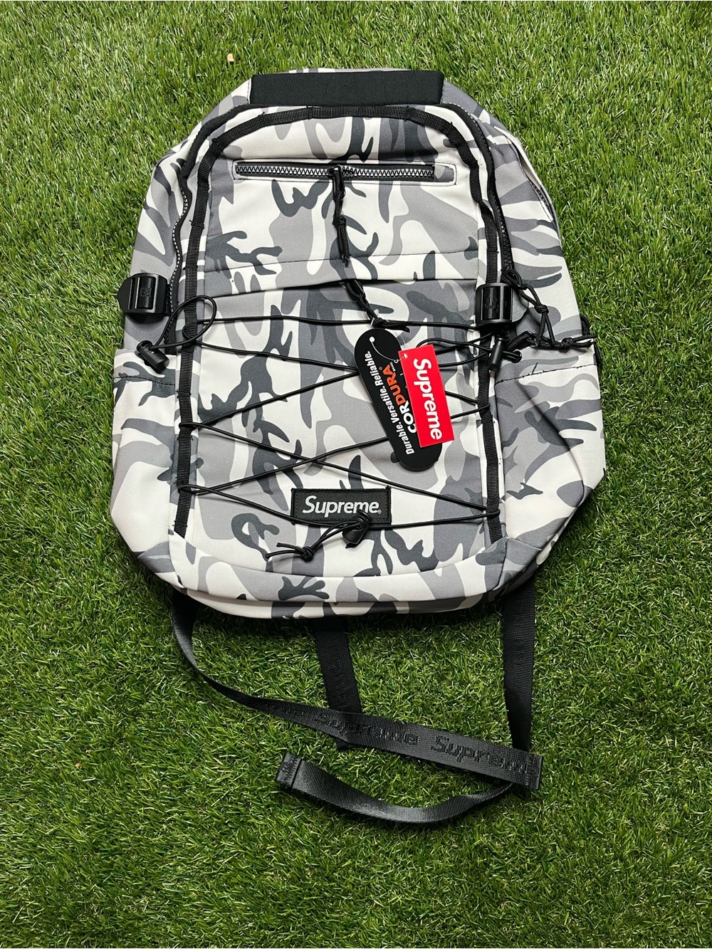 Supreme Gray Camo Backpack with External Bungee